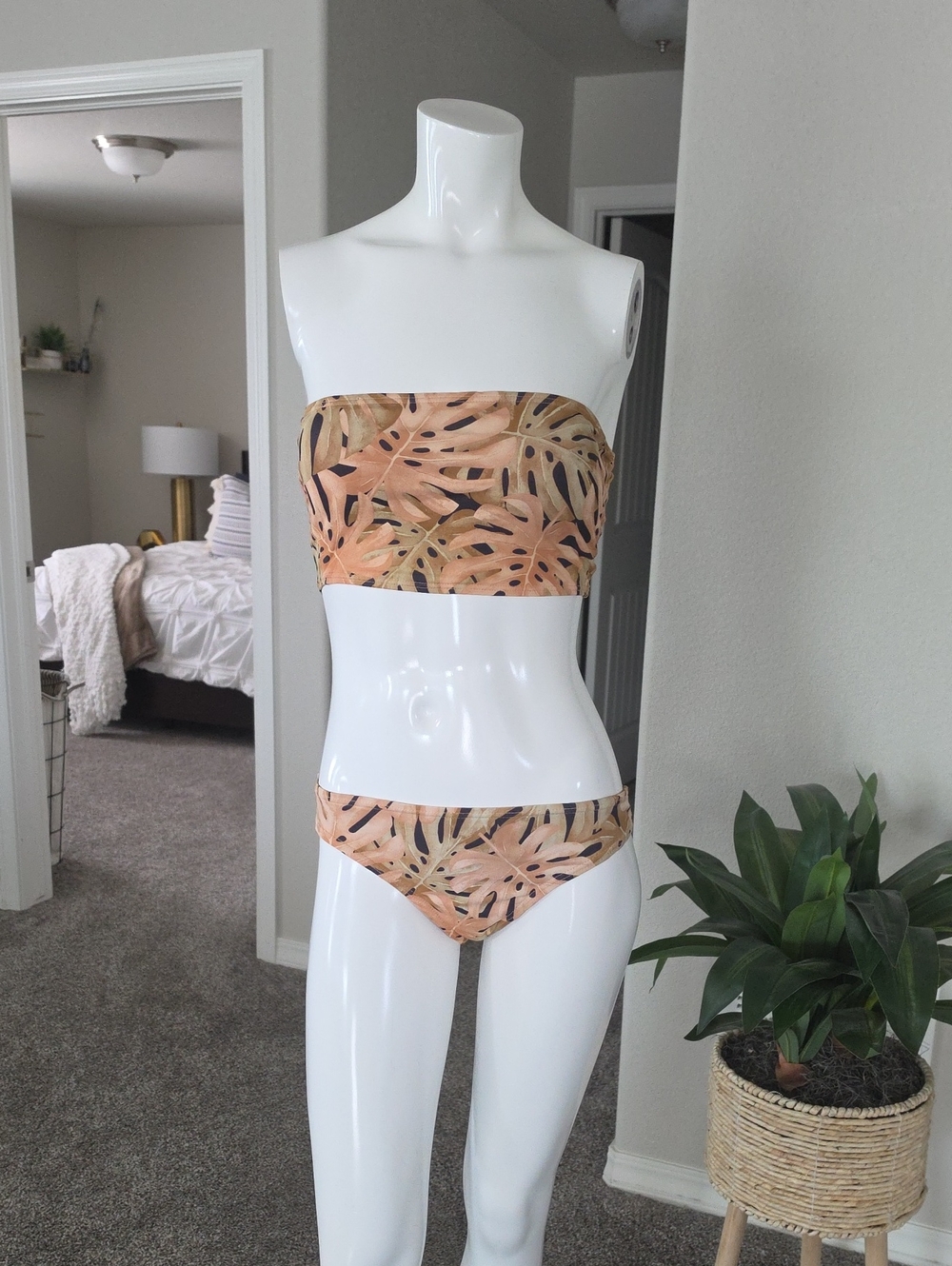 Billabong Peach Leaf Print Bandeau Bikini